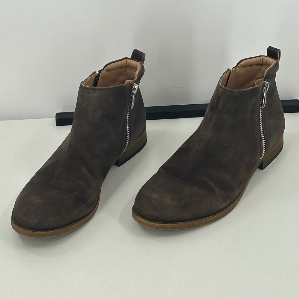 Franco Sarto Keegan Brown Leather Ankle Boots Dual Zip Womens 9M‎